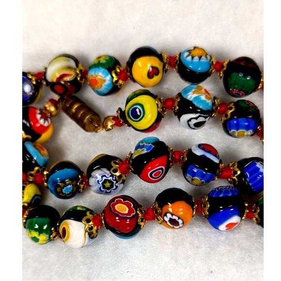Vtge Venetian Millefiori glass beads 32" Murano original stringing Venice 60's - Picture 14 of 14